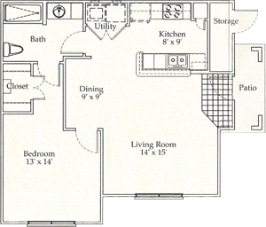 B - One Bedroom / One Bath - 746 Sq. Ft.*