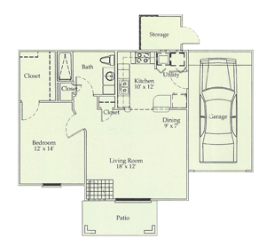 C - One Bedroom / One Bath / Garage - 725 Sq. Ft.*